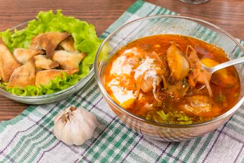 Borsch with ears from the test Stock Photos