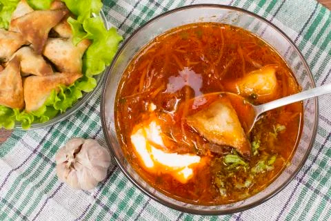 Borsch with ears from the test Stock Photos