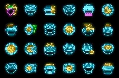 Borsch icons set vector neon Stock Illustration