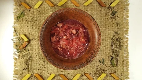 Borsch with parsley top view stop motion animation Stock Footage 105848889