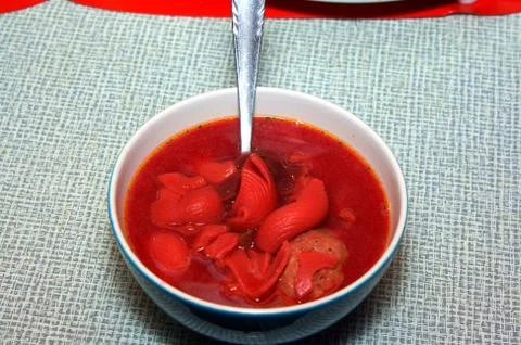 Borsch red with spaghetti Foto stock