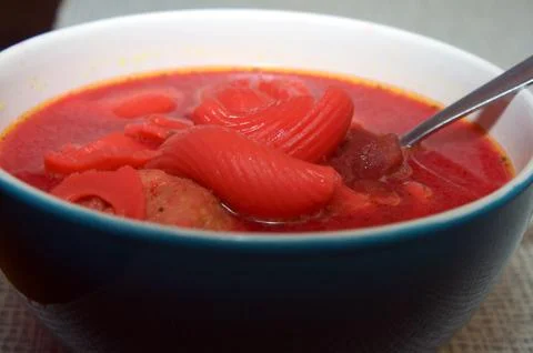 Borsch red with spaghetti Stock Photos