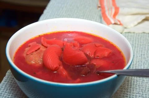 Borsch red with spaghetti Stock Photos