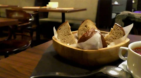 Borsch on the table close up with baked bread Stock Footage 68299827
