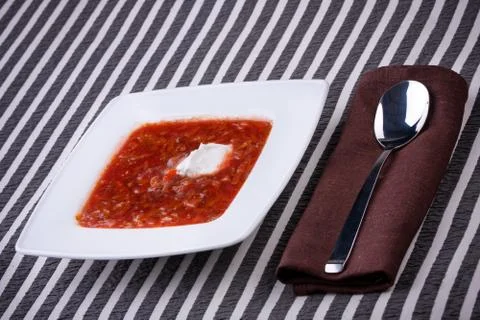 Borsch in white plate Stock Photos