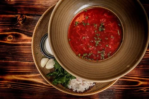 Borscht &amp; Lard side view Stock Photos