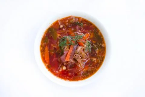 Borscht on white background Foto stock
