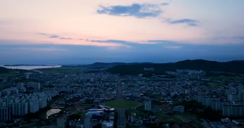 Boryeong city night view with circular intersection, South Korea Stock Footage 336794147