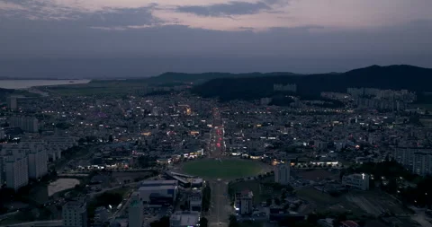 Boryeong city night view with circular intersection, South Korea Stock Footage 336794160
