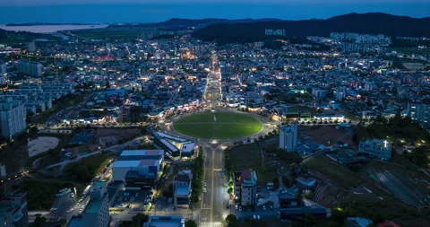 Boryeong city roundabout aerial hyperlapse, South Korea Video stock 336793351