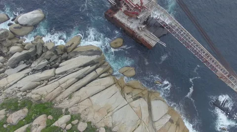 BOS 400 Ship Wreck Vertical Aerial Shot Stock Footage 65146472
