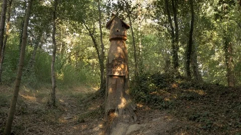 Bosc Encantat enchanted forest bird house nest sculpture Stock Footage 120923312