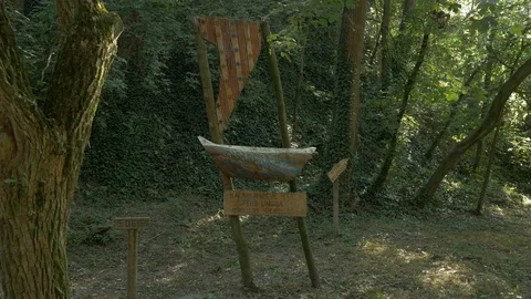 Bosc Encantat enchanted forest nature sculpture wood sign Stock Footage 120923514