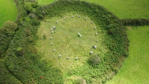 Boscawen-Un Stone Circle, Cornwall, UK, 4K Aerial Clip Stock Footage 156813563