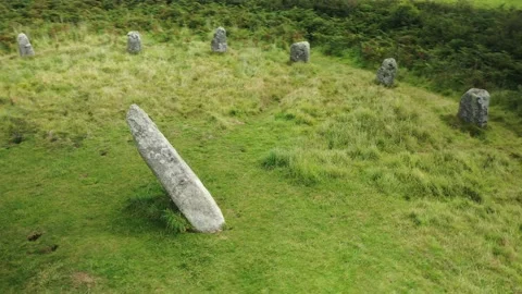 Boscawen-Un Stone Circle, Cornwall, UK, 4K Close-up Drone Clip Stock Footage 156813828