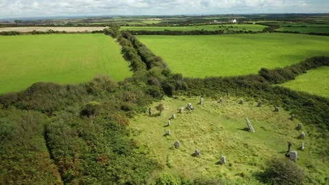 Boscawen-Un Stone Circle, Cornwall, UK, 4K Drone Clip Stock Footage 156814692