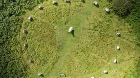 Boscawen-Un Stone Circle, Cornwall, UK, 4K Rising Aerial Clip Stock Footage 156818526