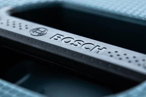 Bosch logo on the handle of professional construction equipment Stock Photos