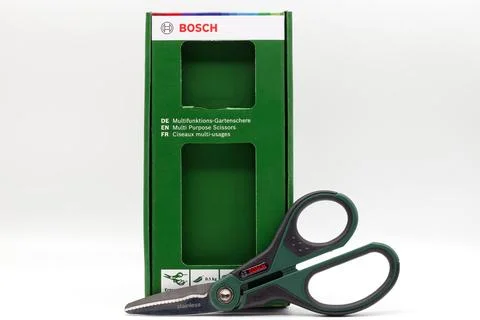Bosch multi purpose scissors and packaging Stock Photos
