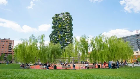 Bosco Verticale building in Milan Stock Footage 108769012