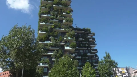 Bosco Verticale Or Vertical Forest  Residential Towers in Milan, Italy. Stock Footage 83263489