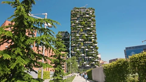 Bosco Verticale or Vertical Forest, modern, ecological buildings Stock Footage 88311767