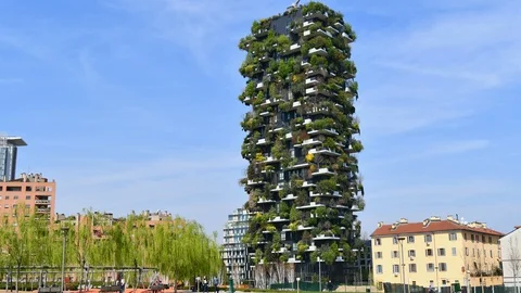 Bosco Verticale or Vertical Forest building of Milan Stock Footage 105795735