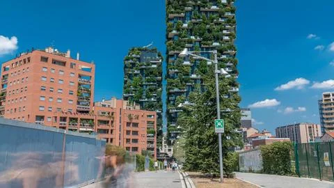 Bosco Verticale or Vertical Forest timelapse. It is a pair of two residenti.. Stock Photos