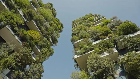 Bosco Verticale Vertical Forest in Milan,Sustainable Green Architecture in Italy Stock Footage 319829220