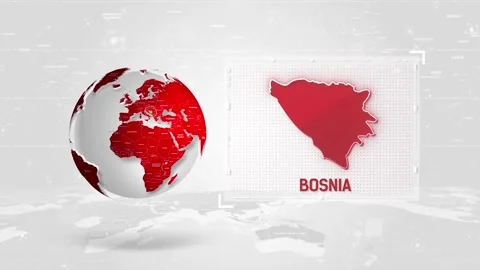 Bosnia 4K Tech Map Beside Globe On White Background. Stock Footage 340465708