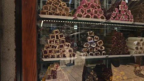 Bosnian Sweet Shop, Window Reflection of People Walking, Sarajevo Stock Footage 213918271