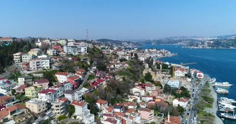Bosphorus 360 degree drone shooting from Istanbul Kuruçeşme Stock Footage 150146560