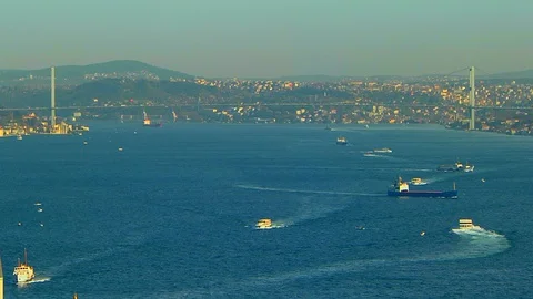 Bosphorus and  Bosphorus Bridge Stock-Footage 129881805