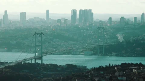 The Bosphorus and Bosphorus Bridge was recorded from Camlica Hill Stock Footage 137864090