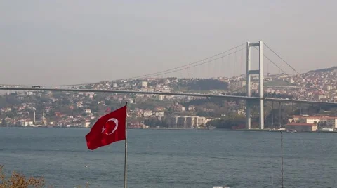 Bosphorus and flag Stock Footage 42564278
