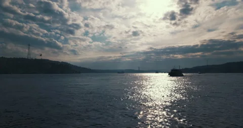 Bosphorus in backlight on a cloudy sunset. Stock Footage 261271176