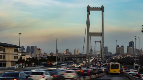 Bosphorus Bridge and Cars Timelapse Stock Footage