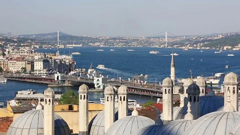 Bosphorus Bridge and Galata bridge, Istanbul Video stock 80085307