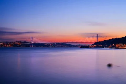 Bosphorus Bridge Long Exposure at Sunset Stock Photos