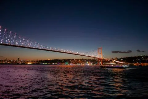 Bosphorus Bridge at night Stock Photos
