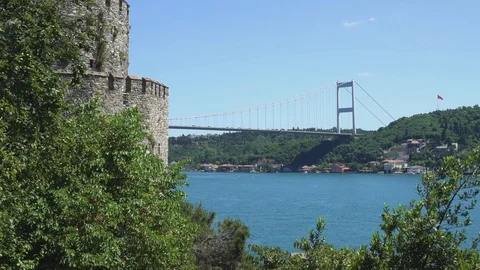 Bosphorus bridge from Rumeli walls Stock Footage 90616022