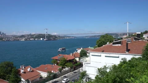 Bosphorus Bridge view on a landscape look Stock Footage 139018435