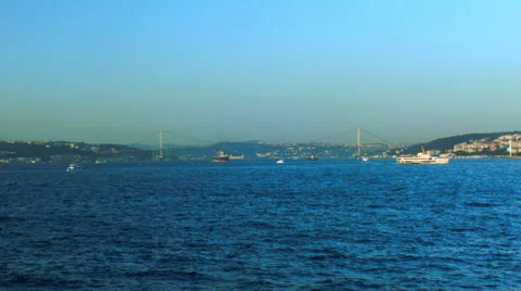 Bosphorus Ferry Ride seeing the Bridge Stockbeeldmateriaal 52627209