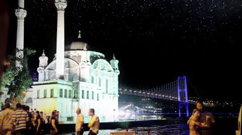 Bosphorus from Ortakoy at Night Stock Footage 23316385