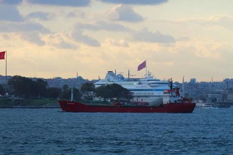 Bosphorus Passage: Ship Sailing through Istanbul's Strait Stock Photos