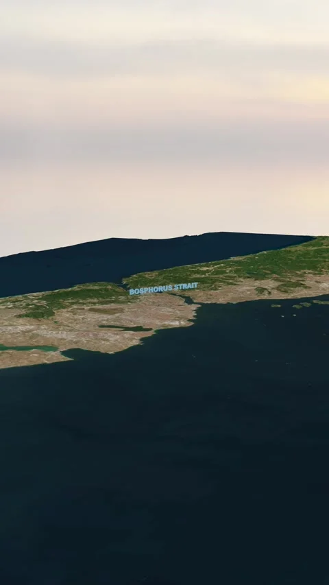 Bosphorus Strait 3D Terrain Map with Realistic Topography 4K Vertical Stock Footage 337309694
