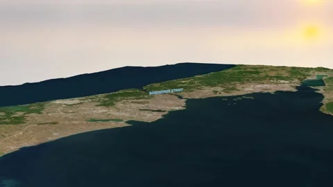 Bosphorus Strait 3D Terrain Map with Realistic Topography 4K Horizontal Stock Footage 337309698