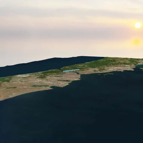 Bosphorus Strait 3D Terrain Map with Realistic Topography 4K Square Video stock 337309700
