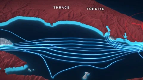 Bosphorus Strait 3D terrain relief map on a near-black sea 스톡 동영상 344269950