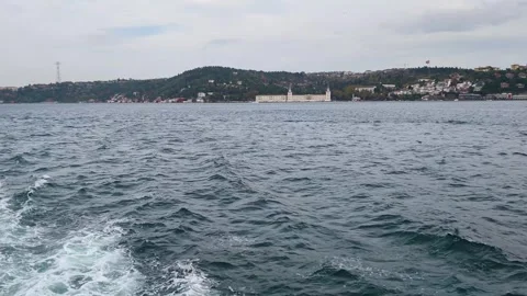 Bosphorus Strait Ocean Waves with Kuleli Military High School Coast in Istanbul Stock-Footage 345173635